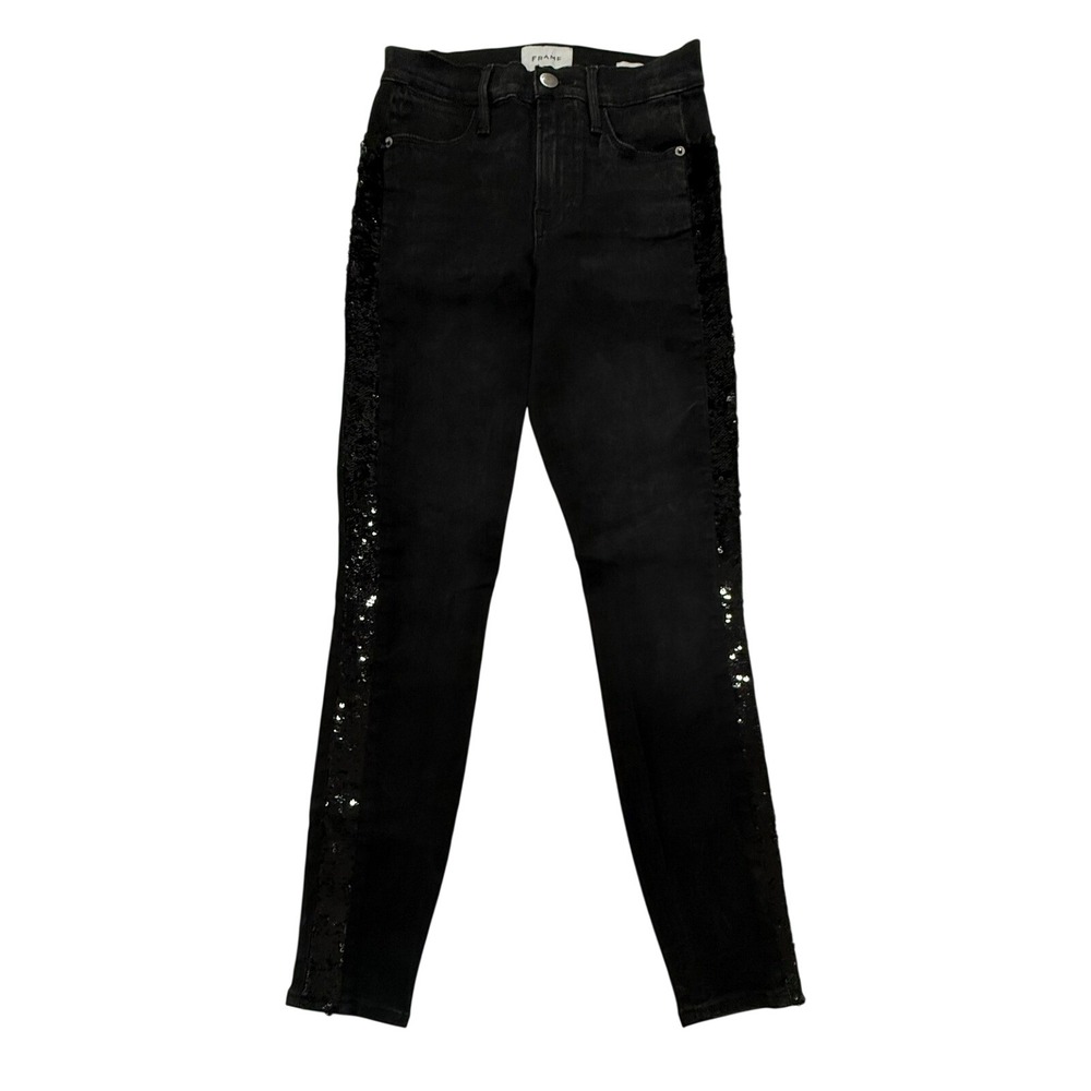FRAME Le High Skinny Sequin Tux Black Jeans Denim Women's Size 26 W202